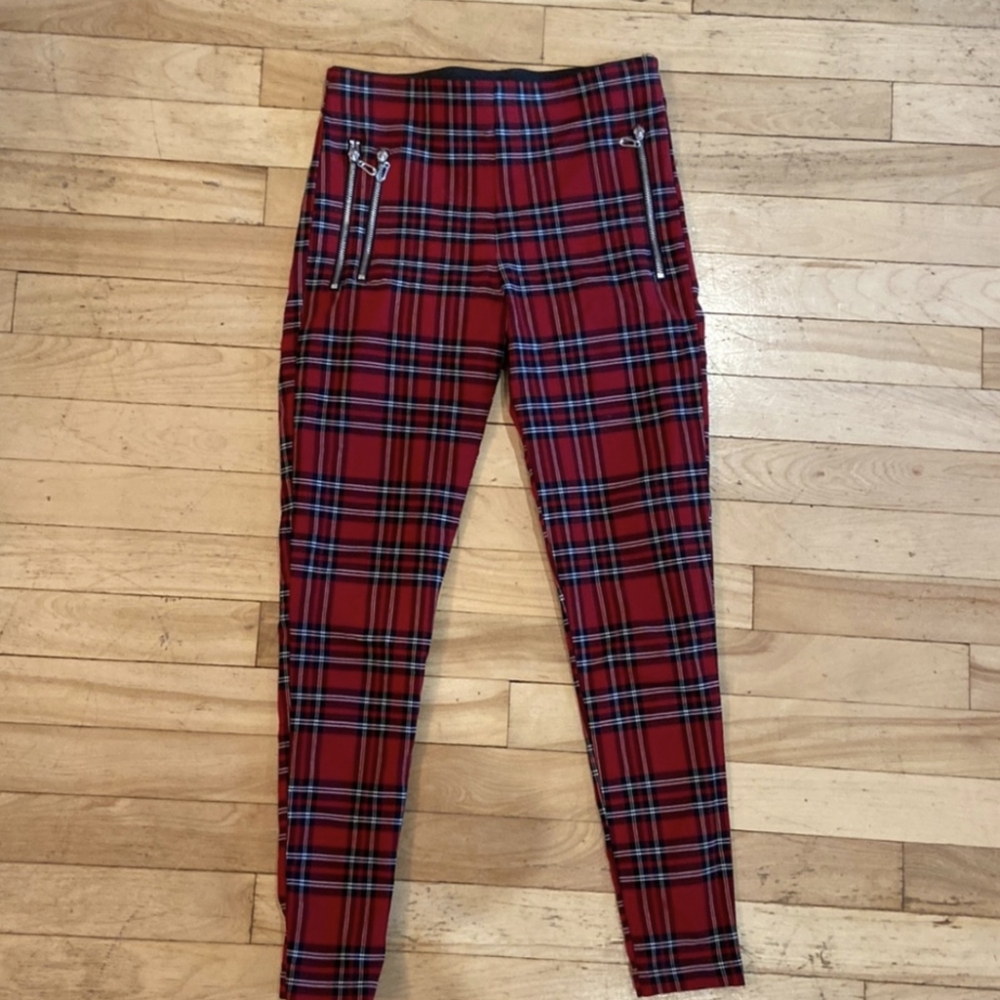 Zara red plaid leggings Medium